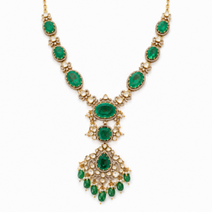 Emerald polki necklace set - Mahal Jewels