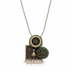 Oxidised silver pendant necklace on beaded chain – Mahal Jewels